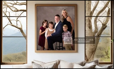 Framed Family Portrait on bright living room wall